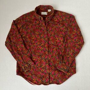 Vintage Lands End Corduroy 70’s Floral Long Sleeve Button Down Shirt